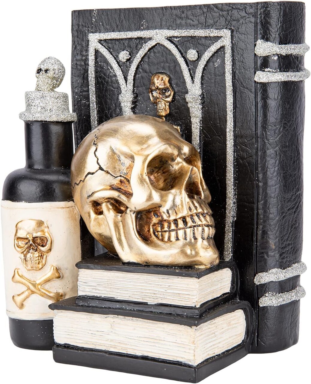 Halloween Skull Heads with Books Statue Head Sculptures Table Sign Decor(black)